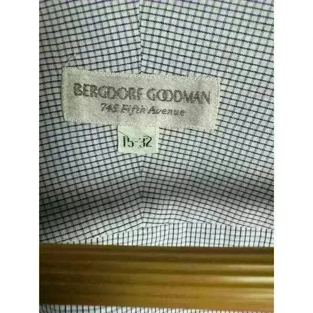 Bergdorf Goodman 100% Cotton Men’s size 15/32 Dress Shirt Long Cuffs Blue Check
